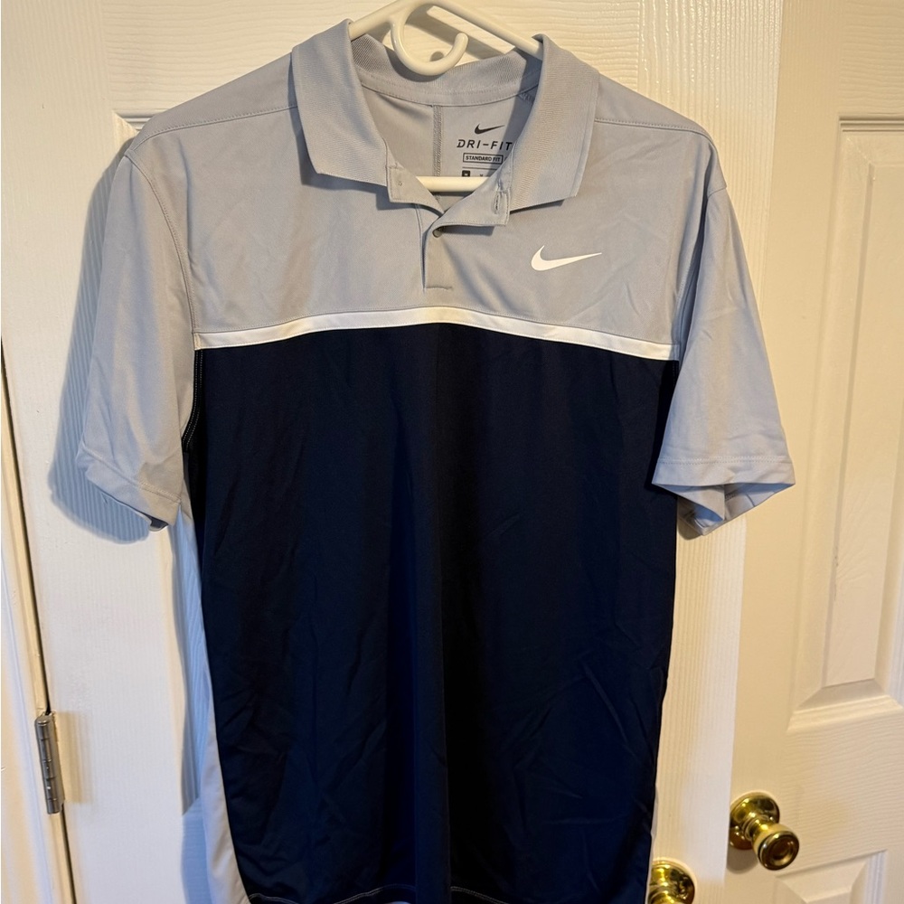 Nike Men's Blue and Gray Polo Shirt